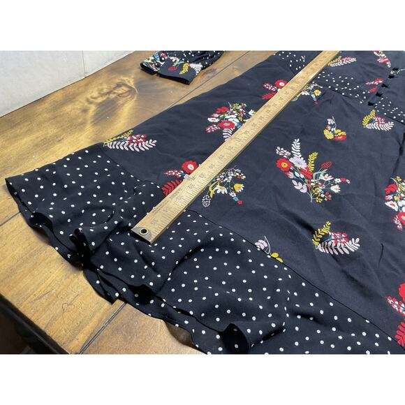 Boden Polka Dot Floral Black Ivy Boho Midi Dress US 14R - Picture 7 of 10
